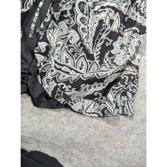 Notations 90s Flowy Ruffle 2X Tie Front Black Gray Patterned Floral Top w Tank - Picture 5 of 9